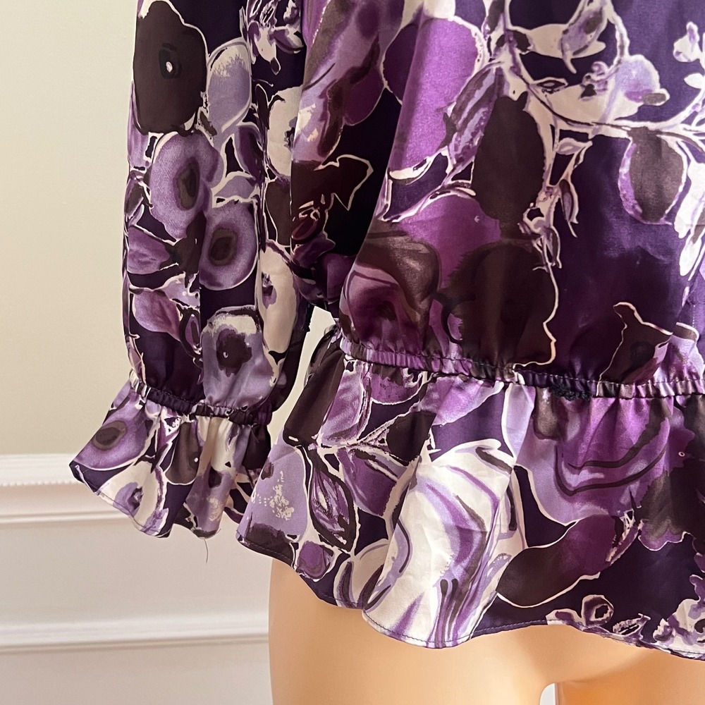 MSK Floral Peplum Blouse Womens Large Off Shoulder Ruffle Purple Rose Boho Top - Picture 4 of 11
